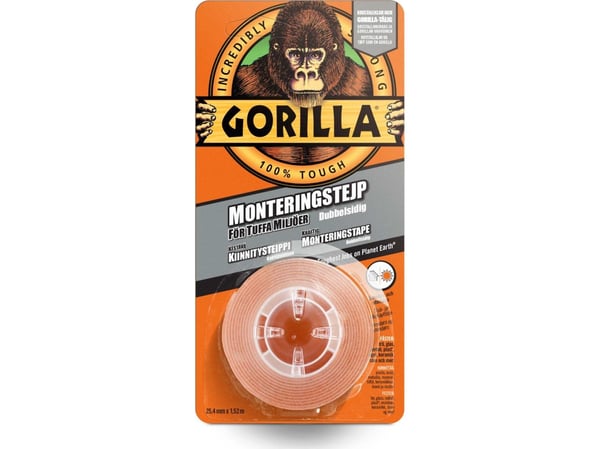 Gorilla Krystallklar monteringstape 25 mm. - 1,5 meter