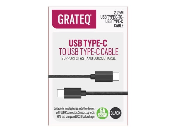 GRATEQ USB-C USB-C CBL QUICK 2.25M MUSTA