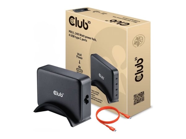 Club 3D - Strømadapter - GaN-teknologi - 240 watt - PD 3.1/PPS - 4 utgangskontakter (USB-C)