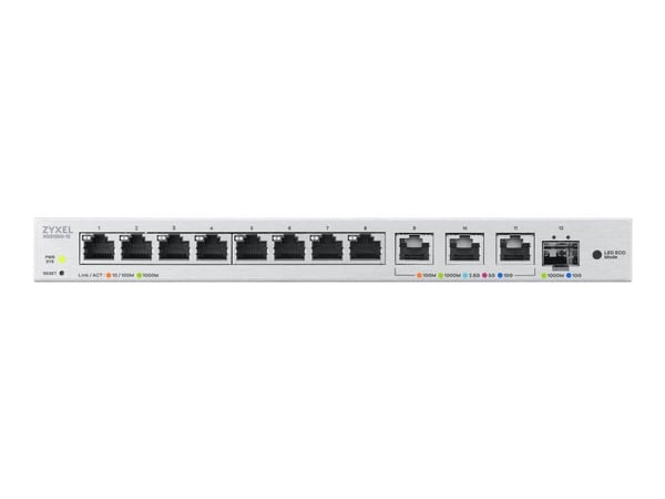 Zyxel XGS1250-12 - Switch - Administrerad - 8 x 10/100/1000 + 3 x 1/2.5/5/10GBase-T + 1 x 1 Gigabit / 10 Gigabit SFP+ - skrivbordsmodell