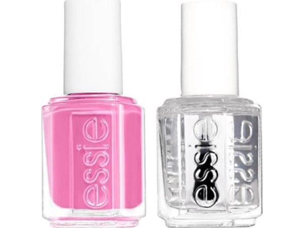 Essie-sett med neglelakk, glossy shine, Lovie Dovie + top coat Good To Go, neglestyrkende lakk, 13,5 ml + 5 ml
