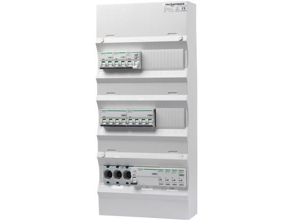 SCHNEIDER ELECTRIC gruppcentral färdigmonterad UG18 vit D02 1xHPFI 40A 30mA 2xC10 1P+N 1xC10/30mA 1P+N 1xC13 3P+N 1xC16 3P+N 1xTransient