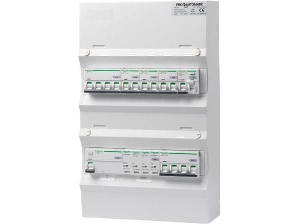 PRO-AUTOMATIC Ryhmäpaneeli valmiiksi asennettuna UG12 Valkoinen, HPFI 40A 30mA, 3xC10 1P+N, 1xC10/30mA 1P+N, 1xC13 3P+N, 1xC16 3P+N, 1xTransientti