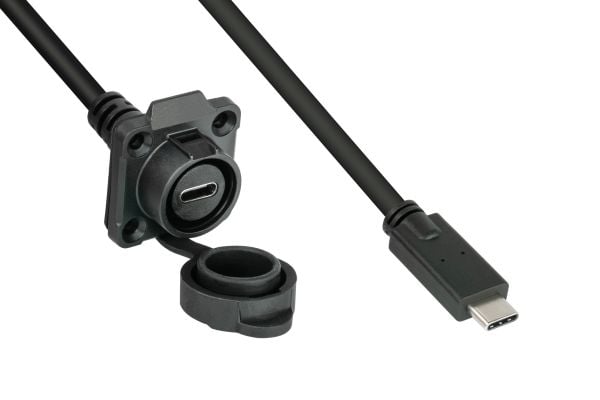 Industriell kontakt S1 - USB 3.2 Gen. 2-kabel, plugg Câ„¢ til panelkontakt Câ„¢, M16, IP65/67, 0,5 (IC01-16U3102-005)