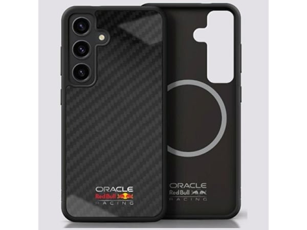 Red Bull Real Carbon Fiber blank logo MagSafe-etikui til Samsung Galaxy S25 svart