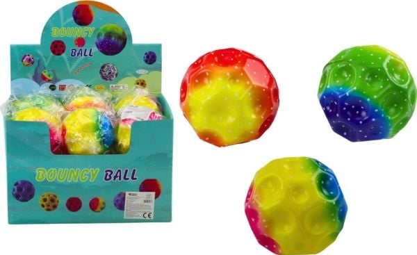LeanToys lysende ball for å hoppe, klemme og trykke - fargerik - 9,5 cm