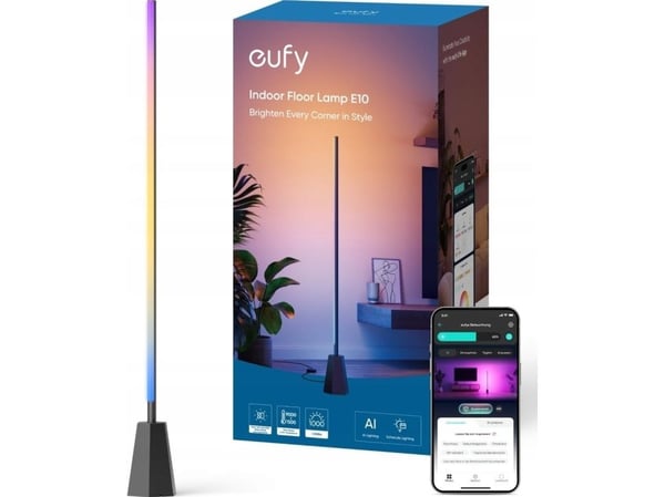 Eufy Zimmer-Stehlampe E10, Smartgulvbelysning, Wi-Fi, Sort, Lineær, Kjølig hvit, Multi, Varm hvit, 1500 K