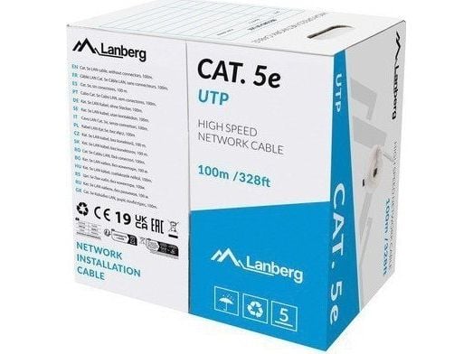 KAAPELI LAN UTP CAT.5E 100M DRUT CU SZARY CPR + FLUKE LÄPÄISSYT LANBERG
