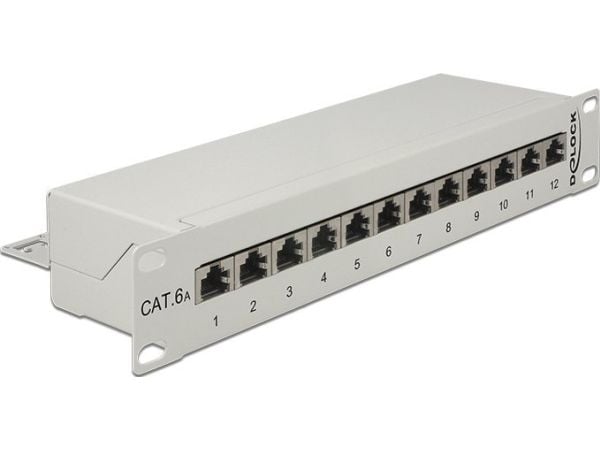 Delock - Koblingspanel - CAT 6a - RJ-45 X 12 - lysegrå, RAL 7035 - 1U - 10"