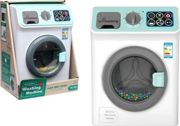 LEAN Toys batteridrevet vaskemaskin med lyder åpnende trommel fargerike småkuler LEAN Toys batteridrevet vaskemaskin med lyder åpnende trommel fargerike småkuler