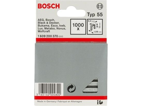 Bosch 1609200370, Pakke med stifter, 1,2 cm, Festing, 6 mm, 1000 stifter, Rustfritt stål