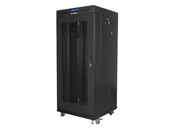 Lanberg V2 - Rack skap - flat pack, with mesh door, 600X600- fritt stående - svart, RAL 9004 - 27U - 19"