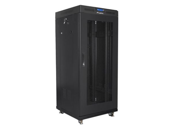 Lanberg V2 - Rack skap - flat pack, with mesh door, 600X600- fritt stående - svart, RAL 9004 - 27U - 19"