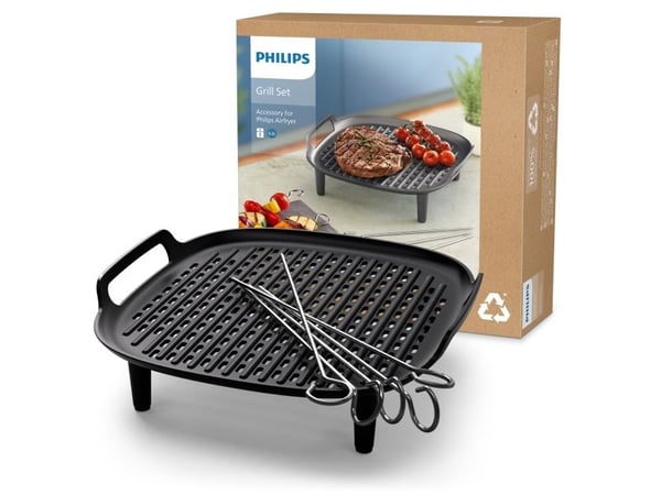Philips Tilbehør for Airfryer 6.2L, Grillbunn og -spyd, Philips, NA130, NA230, NA231, NA330, NA331, HD9270, HD9280, Aluminium, 194 mm, 196 mm