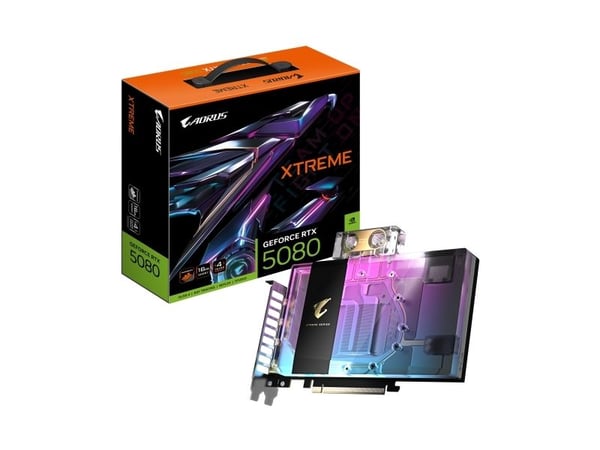 GIGABYTE AORUS GeForce RTX 5080 XTREME WATERFORCE WB 16G, GeForce RTX 5080, 16 GB, GDDR7, 256 bittiä, 7680 x 4320 pikseliä, PCI Express x16 5.0