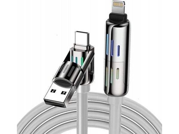 Blitzwolf BW-HDC6 4-i-1 USB-C/USB-A till USB-C/Lightning-kabel 1,2 m 240W RGB (grå)