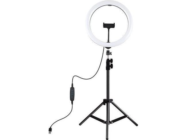 Puluz LED-ringlampe 30 cm med stativ opptil 1,1 m og telefonholder, USB