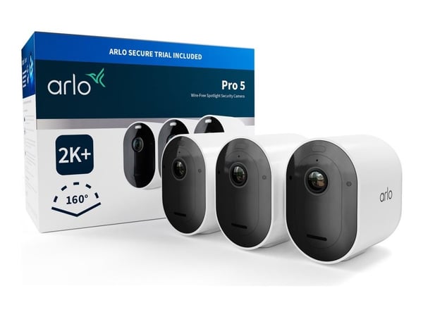 Arlo Pro 5 - Nettverksovervåkingskamera - utendørs - værbestandig - farge (Dag og natt) - lyd - trådløs - Wi-Fi (en pakke 3)
