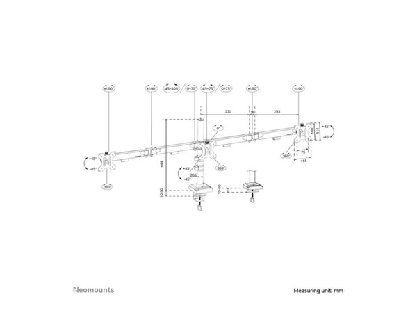 Neomounts DS60-600BL3 - Monteringssett (skjermarm, maljeklemme) - full bevegelse - for 3 skjermer - stål - svart - skjermstørrelse: 10"-27" - skriv...