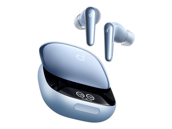 Soundcore Liberty 4 Pro - True wireless-hodetelefoner med mikrofon - i øret - Bluetooth - aktiv støydemping - blank lyseblå