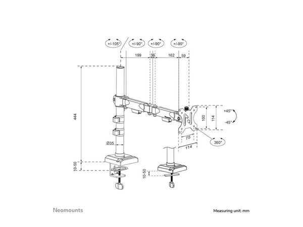 Neomounts DS60-600BL1 - Monteringssett (skjermarm, maljeklemme) - full bevegelse - for Skjerm - stål - svart - skjermstørrelse: 10"-32" - skrivebor...