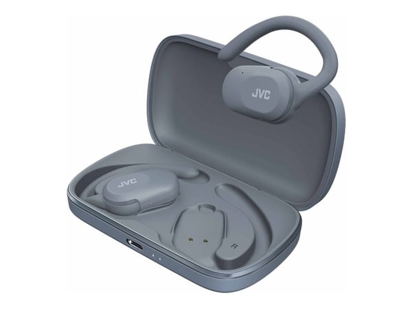 JVC HA-NP40T - True wireless-hodetelefoner med mikrofon - åpent øre - over-øret-montering - Bluetooth - blå