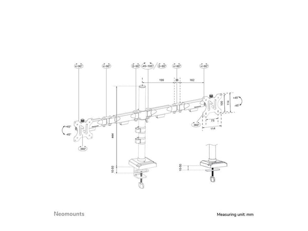 Neomounts DS60-600BL2 - Monteringssats (bildskärmsarm) - fullständig rörelse - för 2 monitorer - stål - svart - skärmstorlek: 10"-32" - disk-monter...