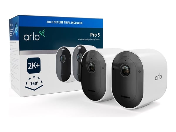 Arlo Pro 5 - Nettverksovervåkingskamera - utendørs - værbestandig - farge (Dag og natt) - 2688 x 1520 - lyd - trådløs - Wi-Fi (en pakke 2)