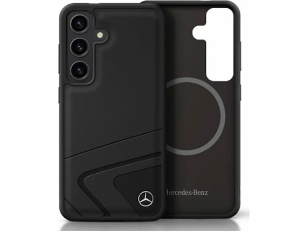 Mercedes Leather horisontella präglade kurvor MagSafe-skal till Samsung Galaxy S25, svart