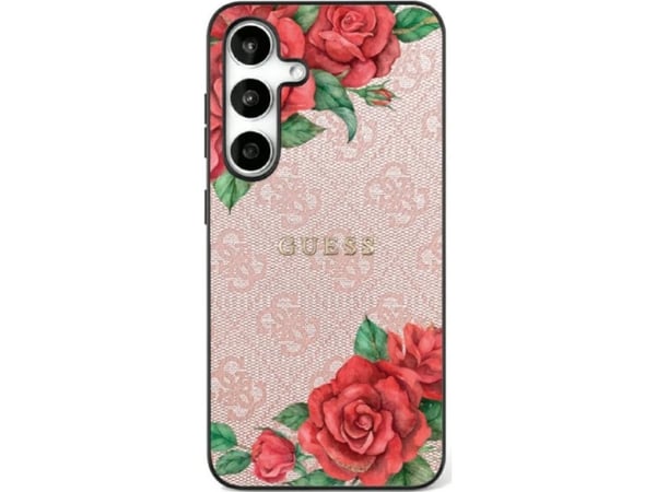 Guess Leather 4G Flowers Print Metal Classic Logo MagSafe-deksel til Samsung Galaxy S25 Ultra Pink