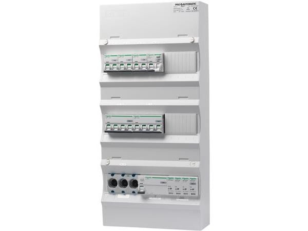 PRO-AUTOMATIC Ryhmäpaneeli valmiiksi asennettuna UG18 Valkoinen, D02, 1xHPFI 40A 30mA, 3xC10 1P+N, 1xC10/30mA 1P+N, 1xC13 3P+N, 1xC16 3P+N, 1xTrans...