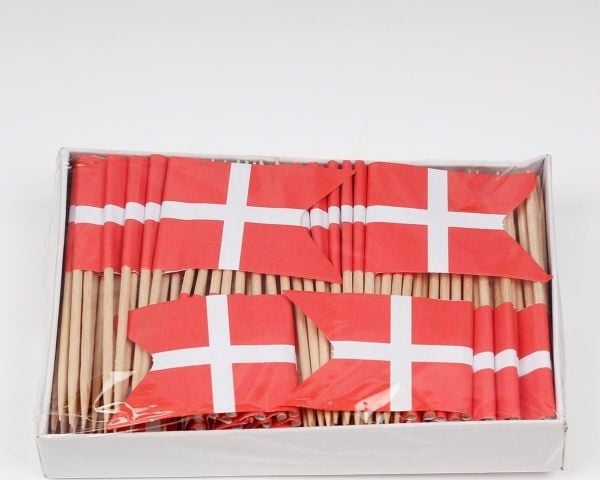 Flag, træ, Rød og hvid, pakke a 144 stk Fødevaregodkendt