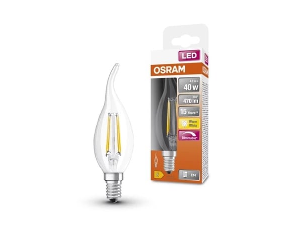 OSRAM LED SUPERSTAR - LED-filamentlyspære - form: BA35 - klar finish - E14 - 4 W (ekvivalent 40 W) - klasse E - varmt hvitt lys - 2700 K