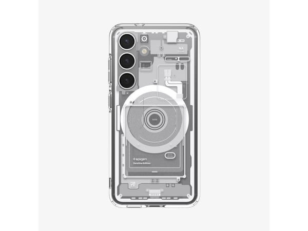 Leveres med Spigen Ultra Hybrid Mag MagSafe til Samsung Galaxy S25 hvit