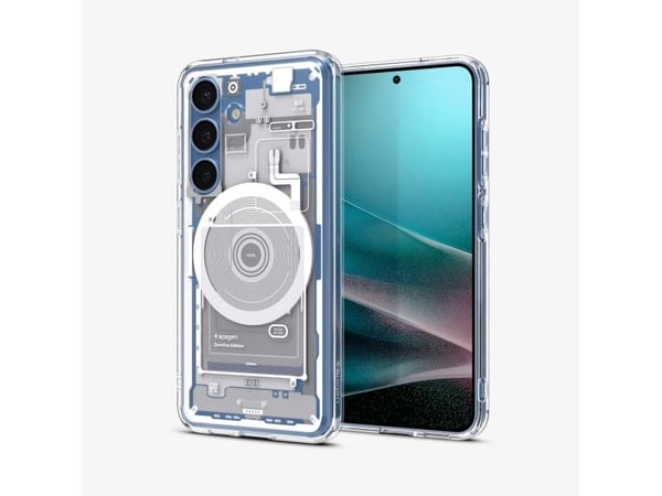 Leveres med Spigen Ultra Hybrid Mag MagSafe til Samsung Galaxy S25 hvit