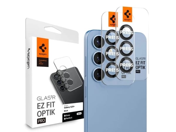 Spigen Glas.tR EZ Fit Optik Pro, Samsung, Galaxy S25 Plus, Støvresistent, Ripebestandig, Sort, Gjennomsiktig, 2 stykker