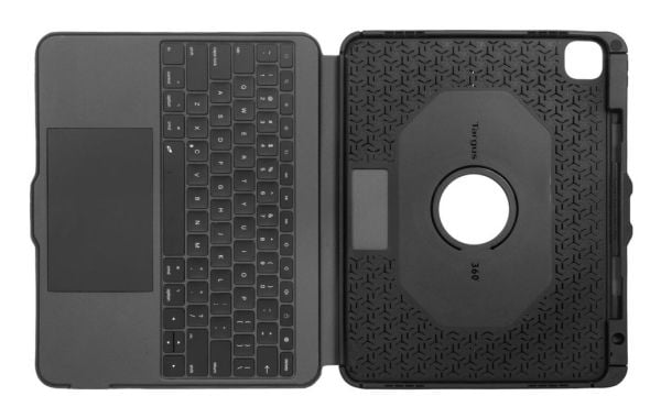 Targus Versavu - Tastatur og folioveske (tastaturetui) - med styrepute - bakbelysning - trådløs - Bluetooth 5.0 - QWERTY - Spansk - svart