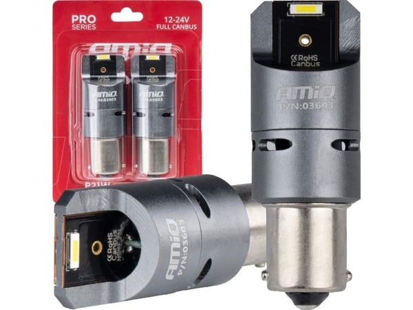 AMiO LED-pærer full canbus Pro BA15s P21W 2x1860SMD hvite 12V/24V AMIO-03603