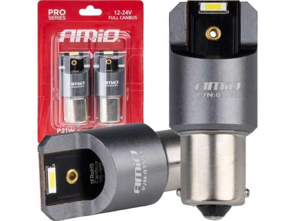 AMiO LED-pærer full canbus BA15s/P21W 2x1860SMD hvit 12V/24V