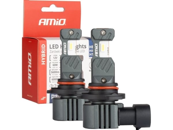 AMiO LED bilpærer hybrid HB3 HIR1 H10 6000K CANbus 60W AMiO-04117