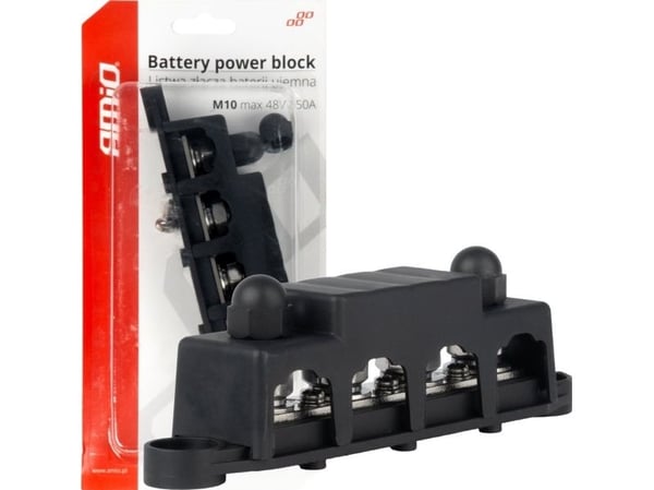 AMiO minus fordelings-/jordskinne blokk bussbar m10 12V–48V 250A amio-03811