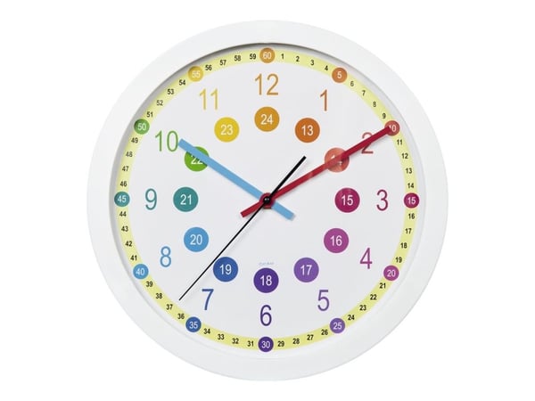 Hama "Easy Learning" Children's - Klokke - kvarts - veggmonterbar - 30 cm - Farge - ramme: hvit