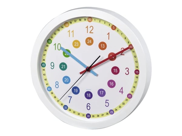 Hama "Easy Learning" Children's - Klokke - kvarts - veggmonterbar - 30 cm - Farge - ramme: hvit