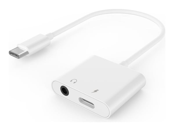 Cablexpert - USB-C til hodetelefonjakk / ladeadapter - USB-C hann til minijakk, USB-C hunn - 10 cm - hvit