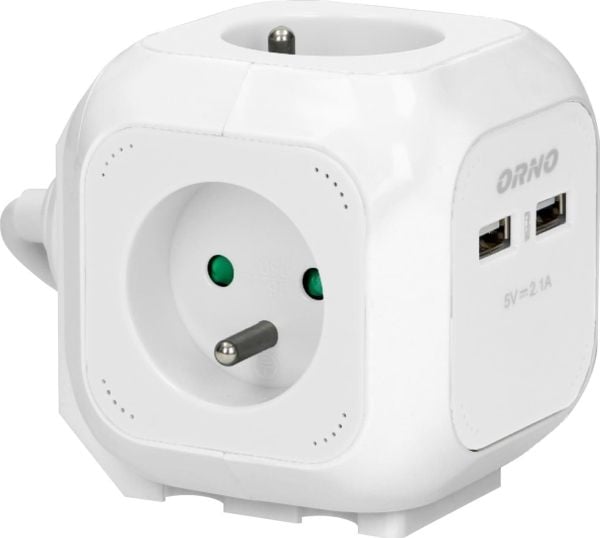Orno Jatkojohto 4gang 2P+Z, 2xUSB-laturi, 1.4m H05VV-F 3x1mm2, valkoinen