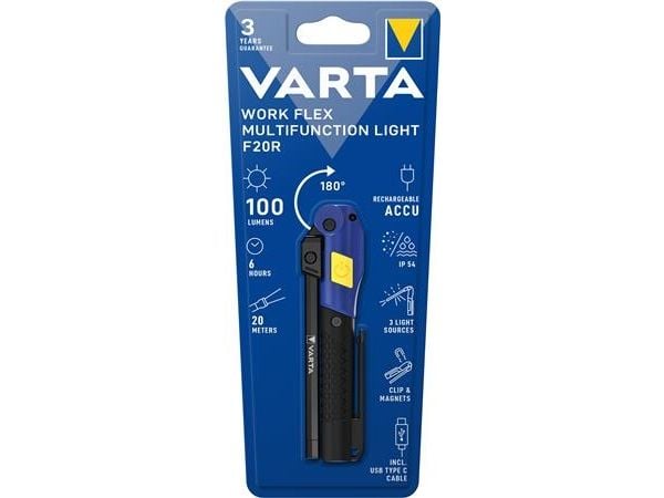 Varta Work Flex, LED, 61 g, IP54, Sort, Håndholdt arbeidslys