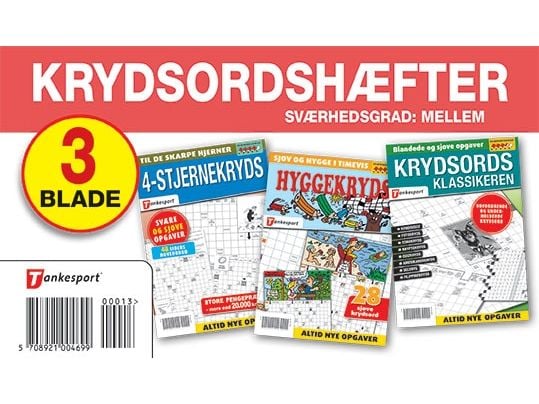 Kryssords samlarpåsar med 3 blad - Keesing/Tankesport (SVÅRIGHET MEDEL *** ) | Språk: Danska