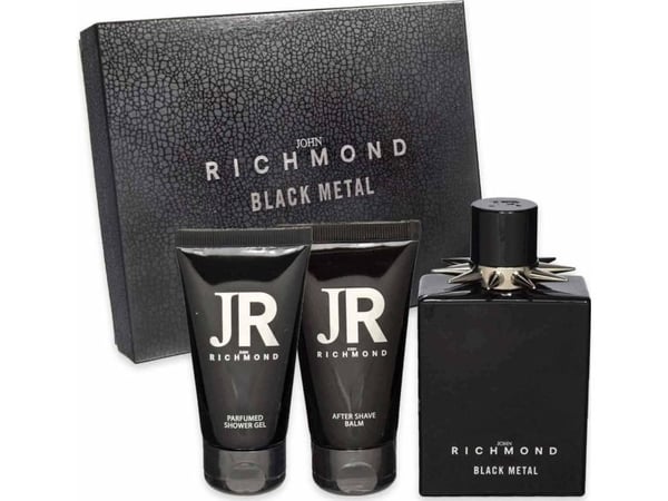 John Richmond-sett: Black Metal – Cleansing Shower Gel 50 ml + Black Metal – Body Lotion 50 ml + Black Metal – Eau De Parfum for menn 100 ml
