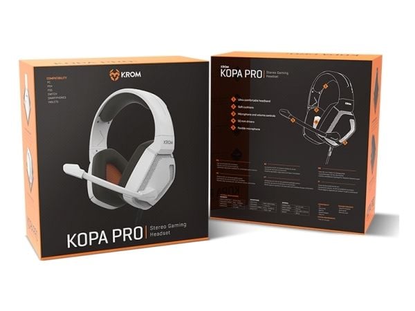 Krom Kopa Pro, Koblet med ledninger (ikke trådløs), 20 - 20000 Hz, Spilling, 283 g, Hodesett, Hvit