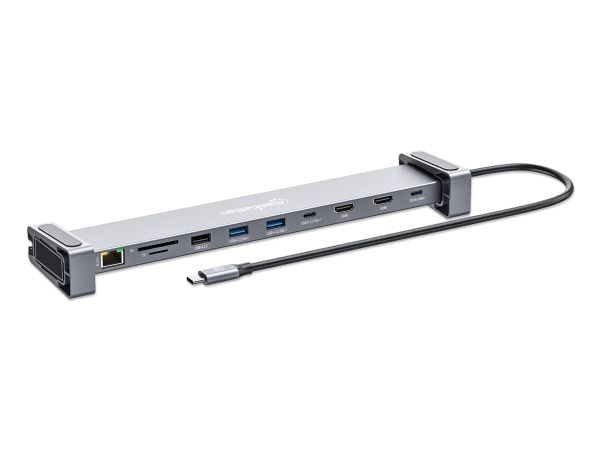 Manhattan 190398, Koblet med ledninger (ikke trådløs), USB 3.2 Gen 1 (3.1 Gen 1) Type-C, 100 W, 10,100,1000 Mbit/s, Grå, MicroSD (TransFlash), SD